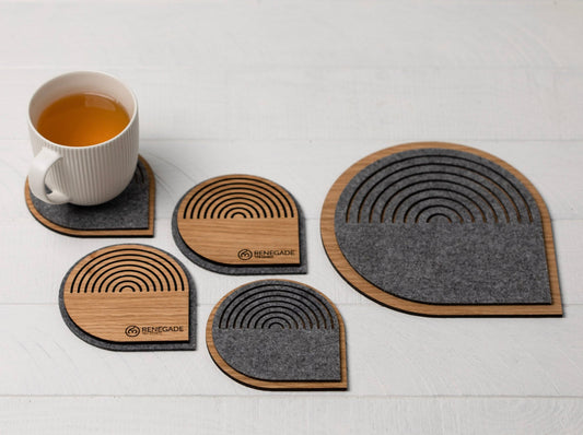 Set of coasters - 4 cup coasters + 1 teapot coaster